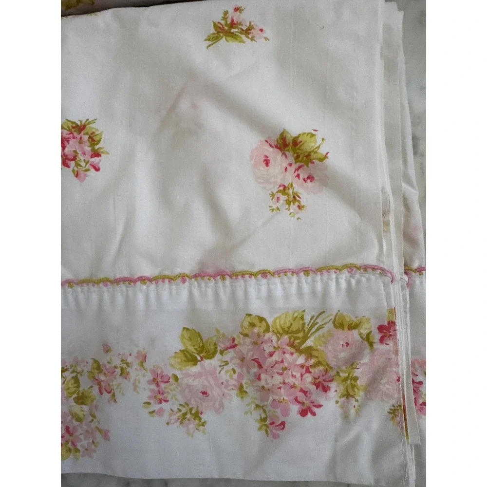 Vintage Montgomery Ward Twin Sheet Set Pink Floral Rosebud Percale Flat Fitted